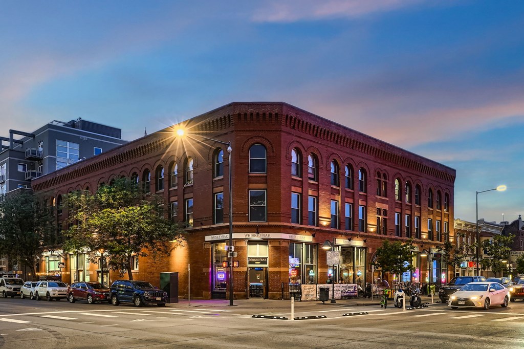 Exterior brick facade of The Burlington apartments