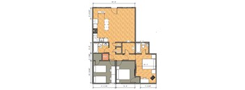 A floor plan of a house with labeled rooms and dimensions.