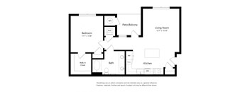 A black and white floor plan of a small apartment.