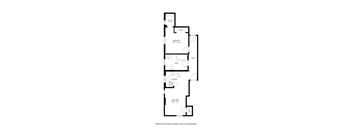 A floor plan of a house with a living area, kitchen, bathroom, and entry.