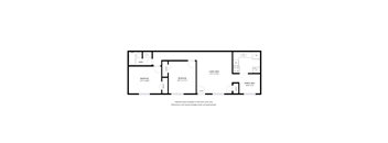 A floor plan of a house with a bedroom, bathroom, and dining area.