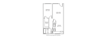 A black and white image of a floor plan for a small apartment.