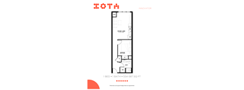 A floor plan for a one bedroom, one bathroom apartment.
