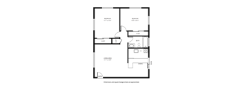 A black and white image of a floor plan for a small apartment.