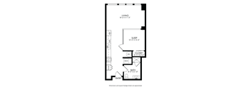 A black and white image of a floor plan for a living space.