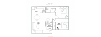 A black and white image of a floor plan for a two bedroom apartment.