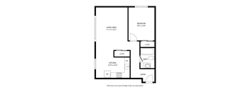 A black and white image of a floor plan for a small apartment.