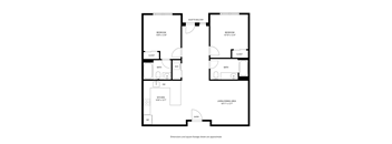 A floor plan of a two bedroom apartment with a living and dining area.
