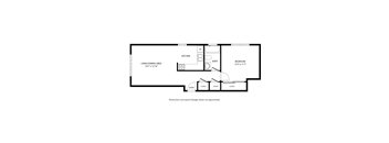A floor plan of a house with a living/dining area, kitchen, bathroom, and bedroom.
