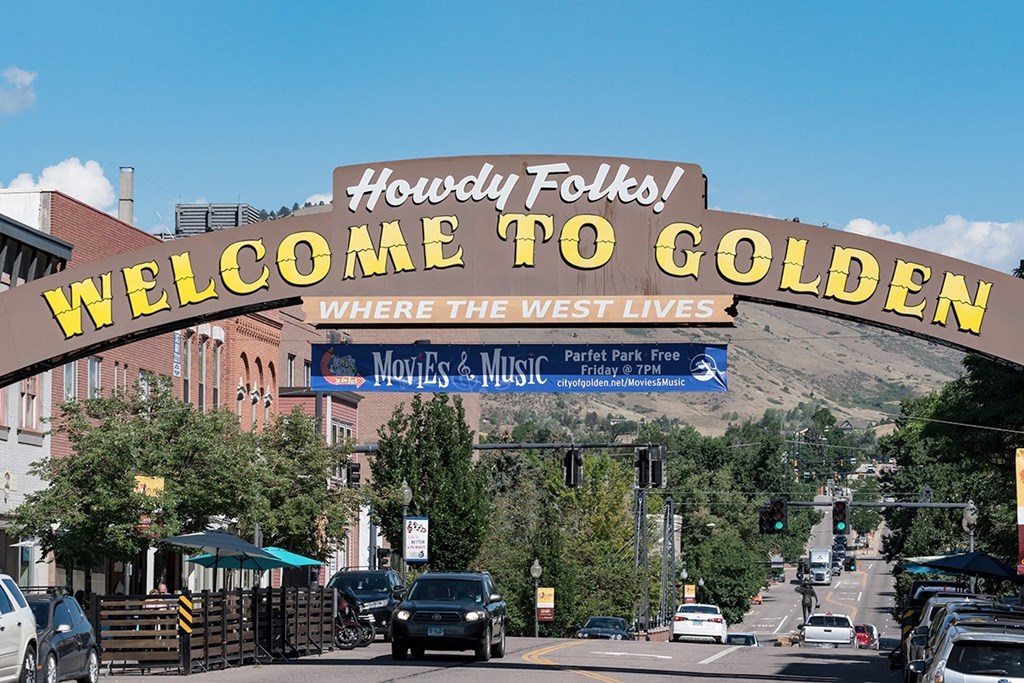A sign welcoming people to Golden, where the west lives.