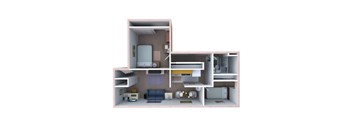 A 3D rendered image of a dollhouse interior.