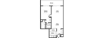 A black and white image of a house floor plan with a balcony.