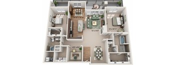 A 3D floor plan of a house with labeled dimensions.