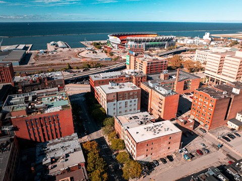 Cityscape with buildings at Shorehaus Lofts Apartments, Cleveland, OH