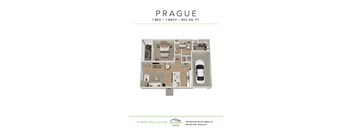 A floor plan of a one bedroom, one bathroom apartment at 802 square feet.