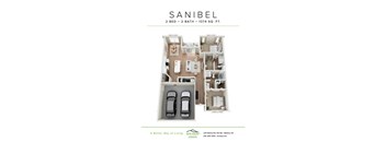 A Sanibel apartment floor plan with two bedrooms and two bathrooms.