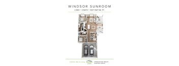 A floor plan of a Windsor Sunroom with two bedrooms and two bathrooms.