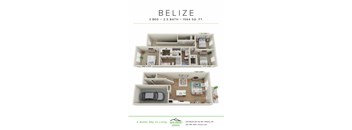 A Belize 3 Bed - 2.5 Bath - 1564 SQ. FT. floor plan.