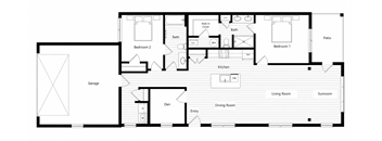 A black and white floor plan of a house with labeled rooms.