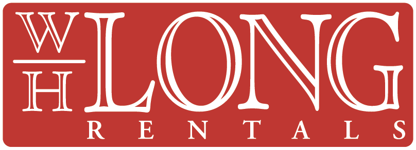 A red sign with white lettering that says "W Long Rentals".