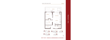 A floor plan for a 1 Bedroom + Den interior.