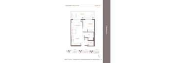 A floor plan for a suite in the Interior 665SF building.