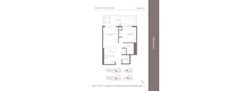 A floor plan for a 1 Bedroom apartment in the interior of a building.