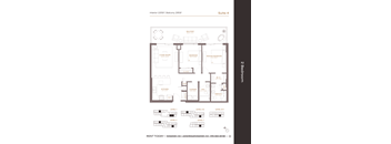 A floor plan for a 2 bedroom suite at the Interior 1001SF building.