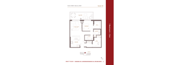 A floor plan for a suite in a building with a balcony and a living room.