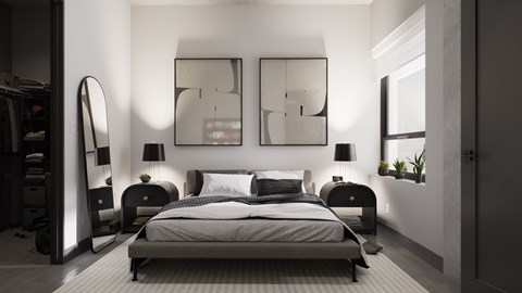 Comfortable Bedroom With Accessible Closet at Damask, Windsor, Ontario  