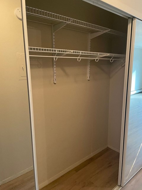 Empty shelves in a white closet.