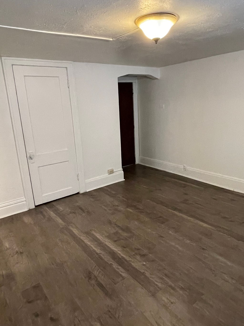 A room with a white door and a brown door.