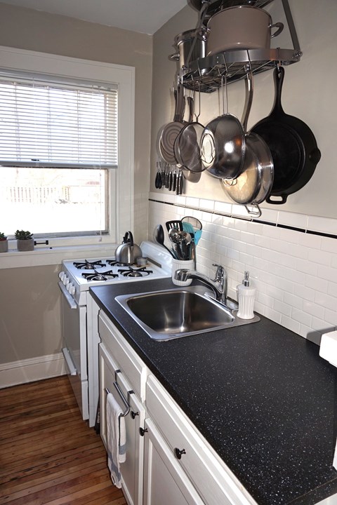 Large window in kitchen.
