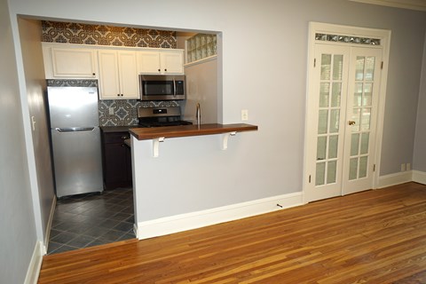 Modernized apartment with designer finishes.