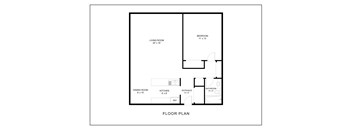 A black and white floor plan of a small apartment.