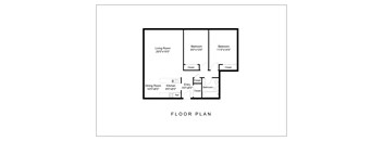 A floor plan of a house with a living room, two bedrooms, a dining room, a kitchen, an entry, a bathroom, and a closet.