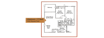 A floor plan of a 2 Bedroom, 7 1/2 Bath, 1220 Square Feet house.