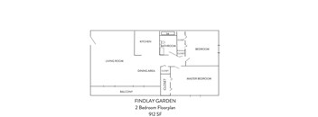 A floor plan of a 2 bedroom apartment.