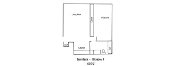 A floor plan of a one bedroom apartment by GreenBrier that is 625 square feet.