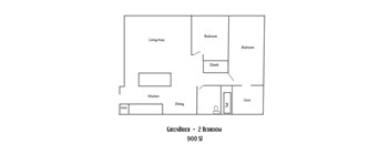 A floor plan of a 2 bedroom apartment.