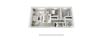 A white floor plan of a house with furniture and appliances.