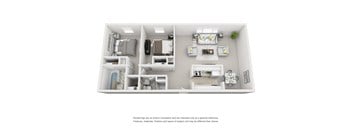 A white floor plan of a house with multiple rooms and furniture.