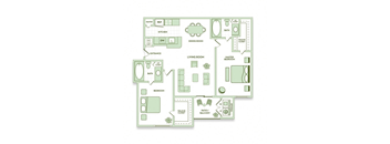 A floor plan of a house with a living room, dining room, kitchen, and multiple bathrooms.