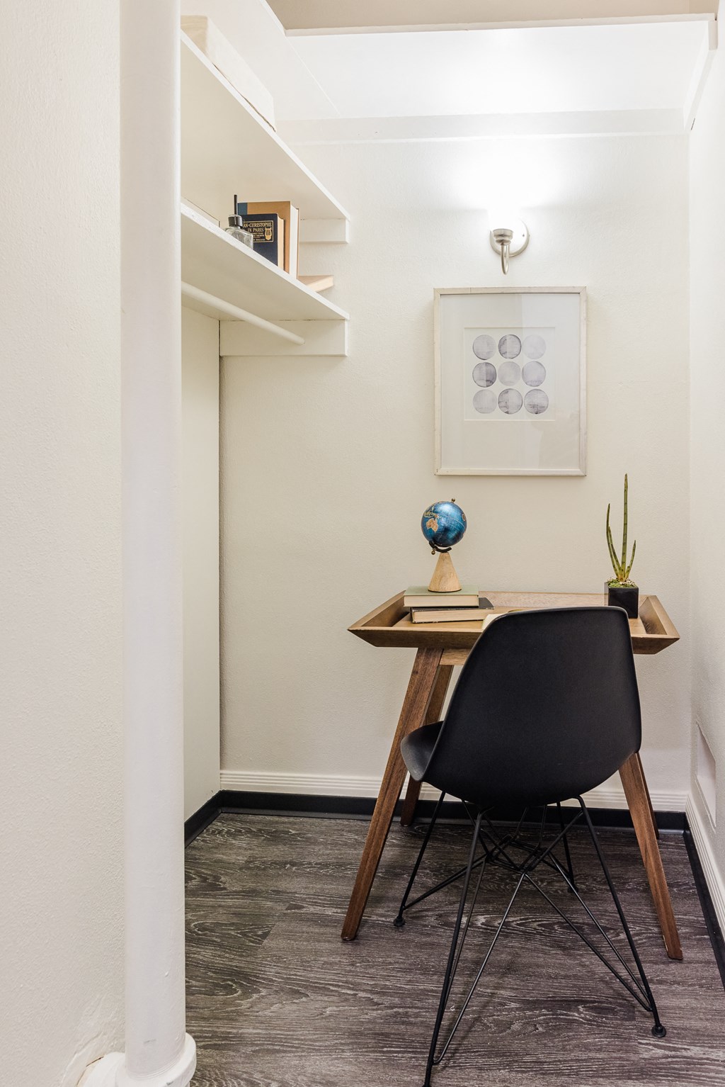 Multiple walk-in closets allow for separate workspaces