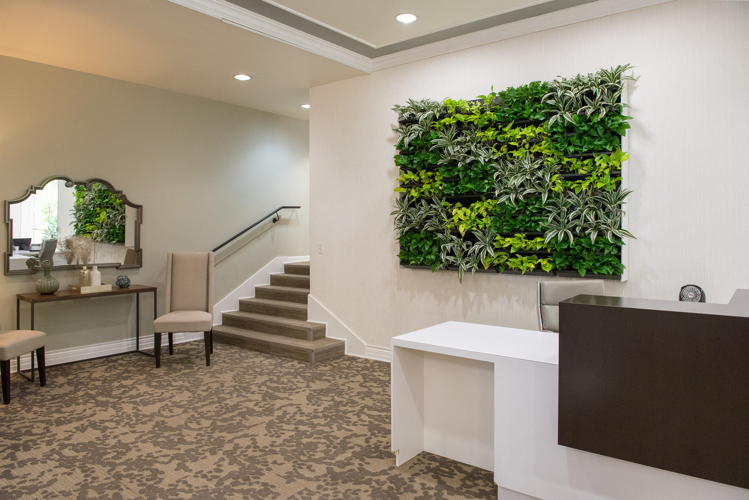 Living wall in the modern lobby at Portland Towers