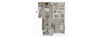 A floor plan of a house with a kitchen, laundry room, and dining area.