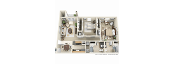 A 3D artist rendering of a house layout.
