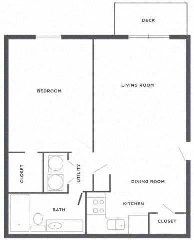 A simple black and white floor plan of a small apartment.