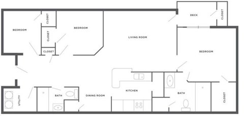 A black and white floor plan of a house with labeled rooms.