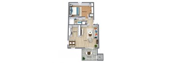 Azalea 1 Bed 1 Bath Floorplan at The Preserve at Pine Valley Apartments, Wilmington, North Carolina